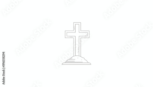 Christian Cross Grave Marker on Burial Mound, Religious Symbol, Death and Mourning Concept