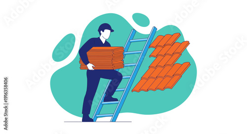 Person Carrying Boxes Climbing Ladder Illustration.