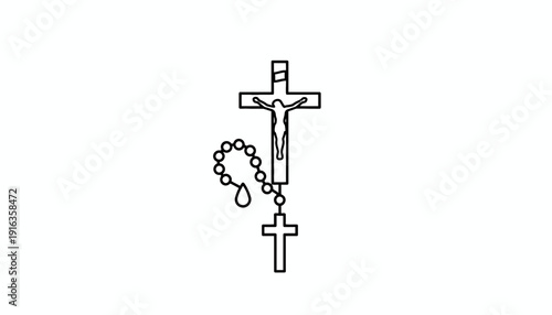Christian Rosary Beads and Crucifix Icon
