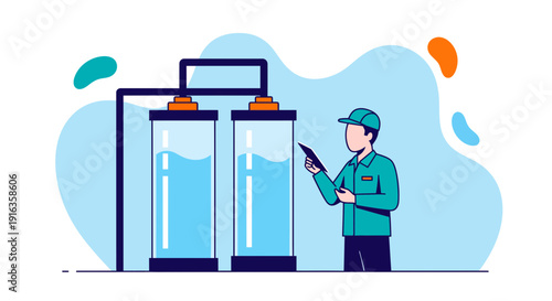 Scientist Conducting Experiment With Large Laboratory Equipment.