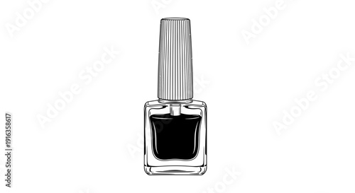 Black Nail Polish Bottle, Vintage Illustration, Beauty Product, Cosmetic Accessory