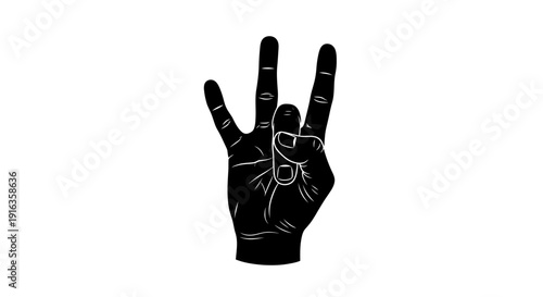 Black Hand Showing Three Fingers Up Gesture Isolated on White Background