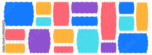 Wavy organic rectangle set with fluid curves, zigzag borders, and uneven blob shapes. Ideal for speech bubbles, banners, and child-friendly design elements