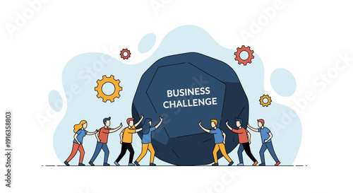 Team Working Together To Overcome Business Challenge.