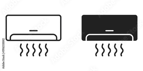 Air conditioner icon and symbols collection, simple flat outline stroke design, HVAC cooling unit graphics