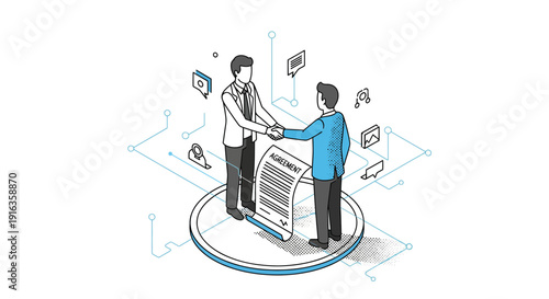 Two Businessmen Shaking Hands Over Contract Agreement.