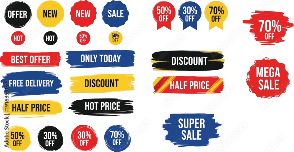Naklejka premium Colorful variety of sale and discount badges for promotional use