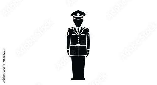 Silhouette of a military officer standing at attention in full uniform