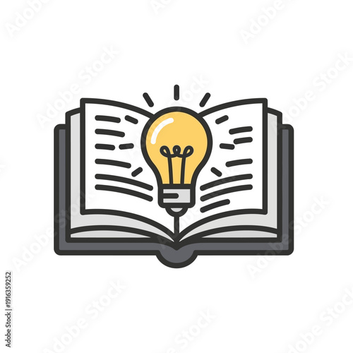 Inspiration found in central book with lightbulb shining