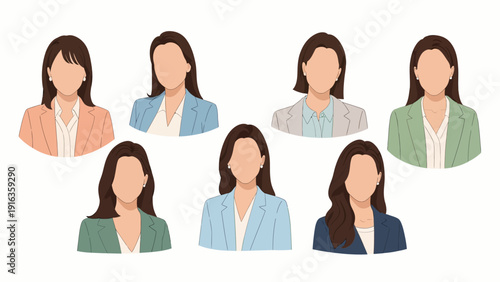 Women in blazers facing forward in illustrations