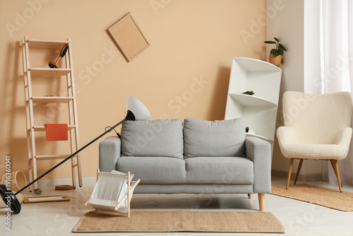 Interior of messy living ro...