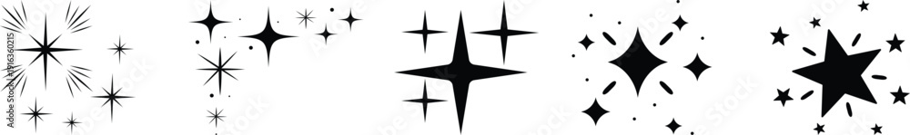 Fototapeta premium Doodle line sparkle, burst lines, and sparkle star icon vector illustration. Perfect for design, decoration, and creative projects with various shapes 