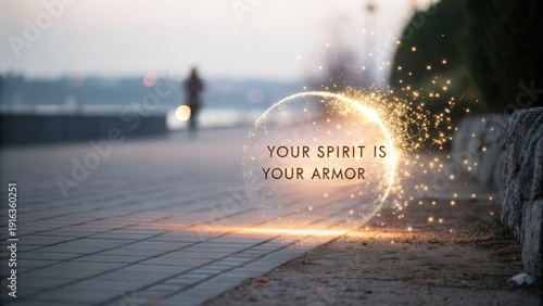 Glowing Sphere of Light with Inspirational Quote