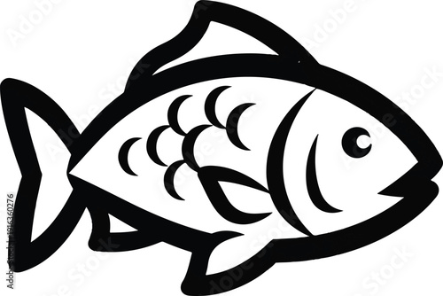 Stylized black and white illustration of a fish with bold lines and simple shapes, showcasing a minimalist design approach from a side viewpoint.