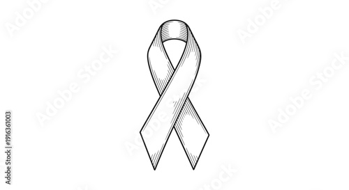 Awareness Ribbon Symbol, Hope and Support, Medical Charity, Black and White Sketch