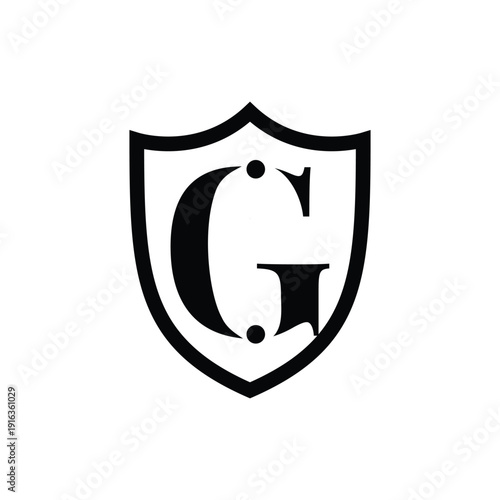 Elegant letter G within a shield emblem, classic and sophisticated logo, black on white, suggesting prestige and quality