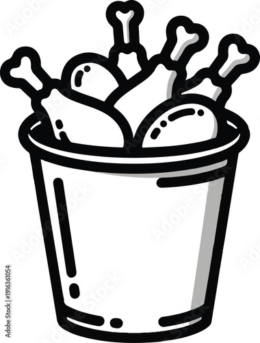 Illustration of chicken bones and drumsticks in a trash can, viewed from the front, highlighting food waste