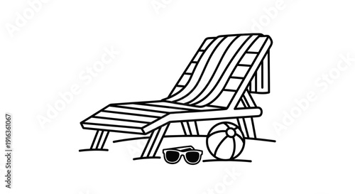 Beach Lounge Chair with Sunglasses and Beach Ball, Summer Vacation Icon