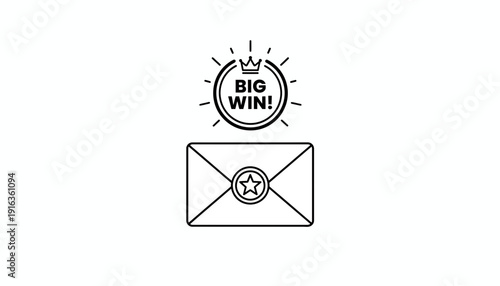 Big Win Envelope Icon with Star and Crown, Lottery or Prize Notification