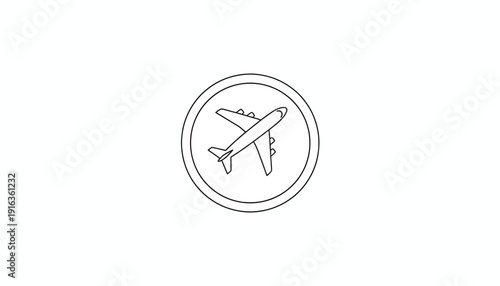 Simple Airplane Icon in Circle, Minimalist Travel and Aviation Symbol