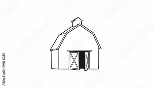 Simple Barn Outline Drawing with Open Doors