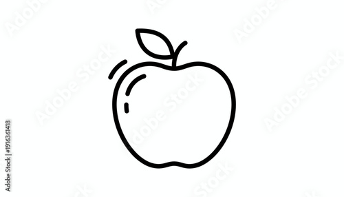 Simple Line Art Apple Icon with Leaf, Healthy Food Symbol