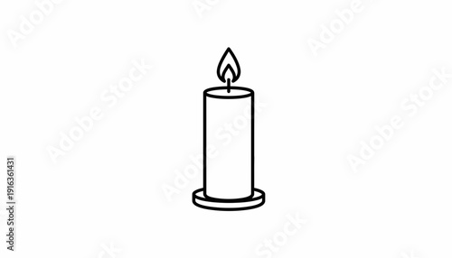 Simple Line Art Candle Flame Burning Brightly on White Background