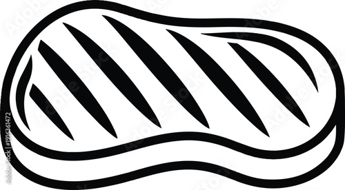 A simple black and white illustration of a bread loaf with diagonal stripes on a plain background viewed from the side