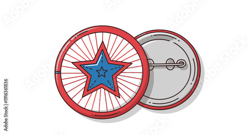 Red Star Badge Pin Icon, Patriotic American Symbol, Front and Back View
