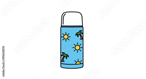 Retro Thermos Flask with Tropical Palm Trees and Sun Pattern