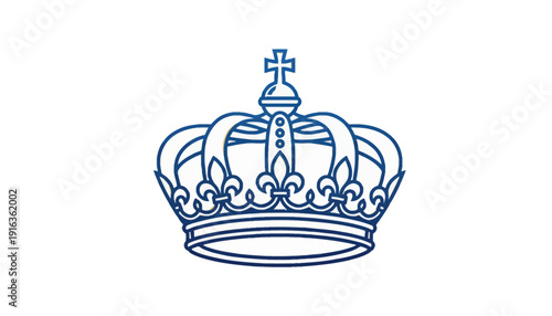Royal Crown Emblem, Heraldic Symbol, Blue Outline on White Background