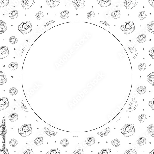 Hand drawn chili pepper circle frame, hot chili frame vintage background