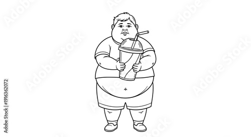 Overweight boy holding a large soda cup, unhealthy lifestyle concept