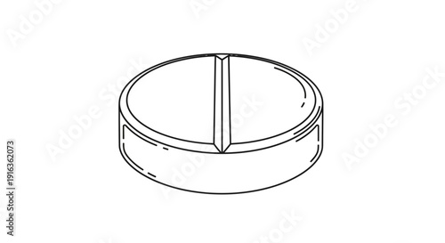 Outline of a round pill with a dividing line, isolated on white background