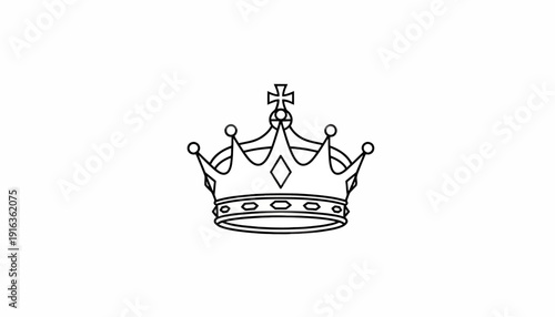 Royal Crown Icon, Symbol of Power and Royalty, Simple Line Art Illustration