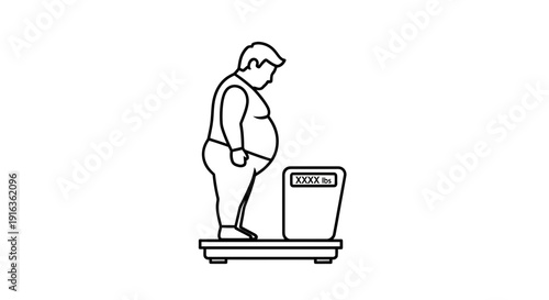 Overweight Man Standing on Scale, Weight Loss Concept, Obesity Problem