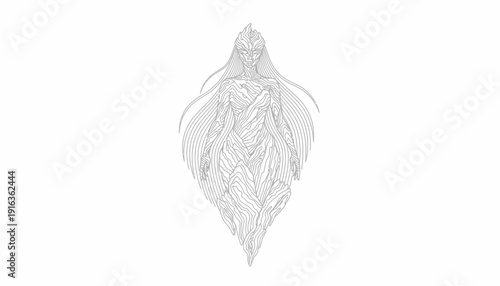 Mystical Ethereal Being, Outline Drawing, Fantasy Character, Spirit, Cosmic Entity