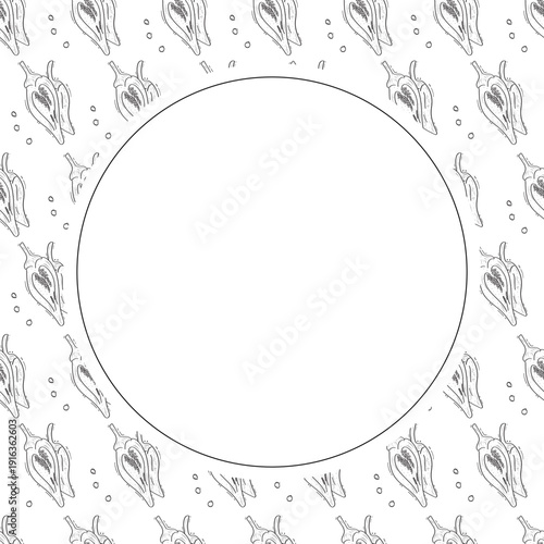 Hand drawn chili pepper circle frame, hot chili frame vintage background