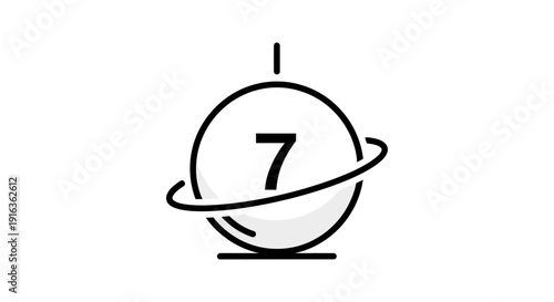 Number 7 on a spinning globe with orbit ring, representing global reach or a milestone