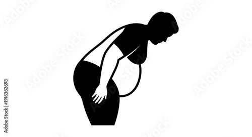 Obese Person Bending Over, Silhouette Icon of Overweight Body