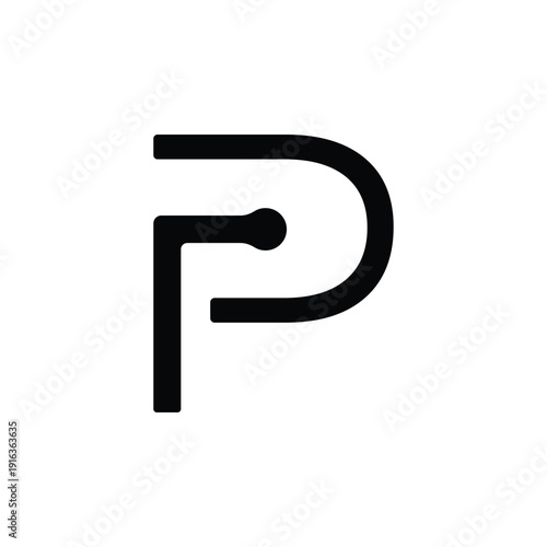 Modern minimalist logo featuring a stylized letter 'P' formed by clean, rounded lines, perfect for branding and identity in technology or creative industries.