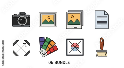 Creative Design Icons: Camera, Artwork, Color Palette, Paintbrush