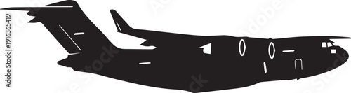 Military transport aircraft silhouette vector illustration heavy cargo plane in flight air