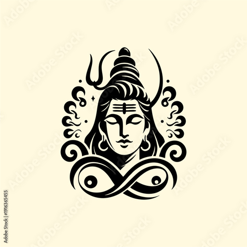 Divine Lord Shiva Portrait with Trishul and Crescent Moon