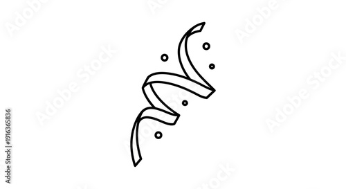 Minimalist Confetti Streamer Swirl with Dots - Black and White Celebration Element