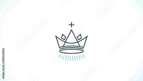 Minimalist Crown Icon with Plus Sign and Light Rays - Royal, Leadership, Success Concept