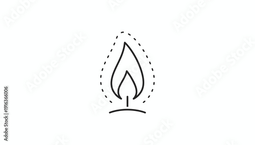 Minimalist Line Art Icon of a Flame or Gas Burner with Subtle Aura