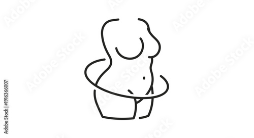 Minimalist Line Art Icon of a Female Torso with Measuring Tape Around Waist