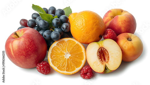 Assorted fresh fruits arranged in a visually appealing manner isolated on white background, Vector