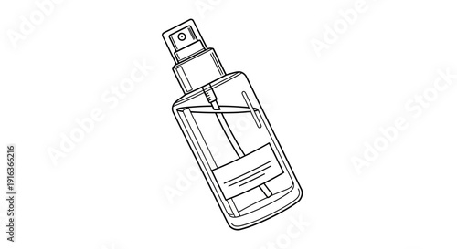 Line art illustration of a clear spray bottle with a label, isolated on white background.